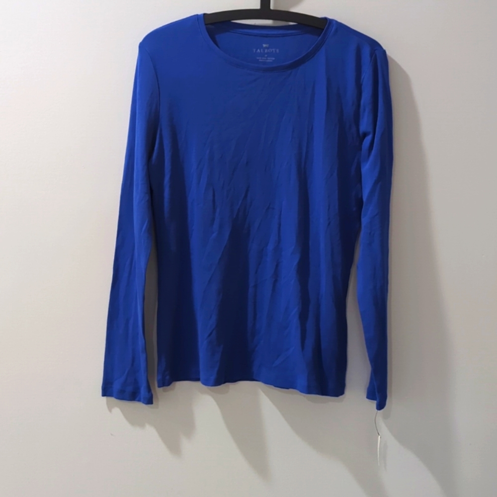 Talbots Blue Pima Cotton Long Sleeve Top NWT